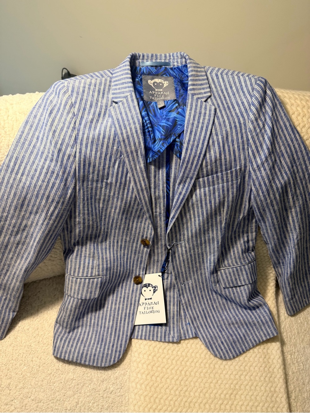 Appaman Blue and White Striped Blazer with Patterned Lining